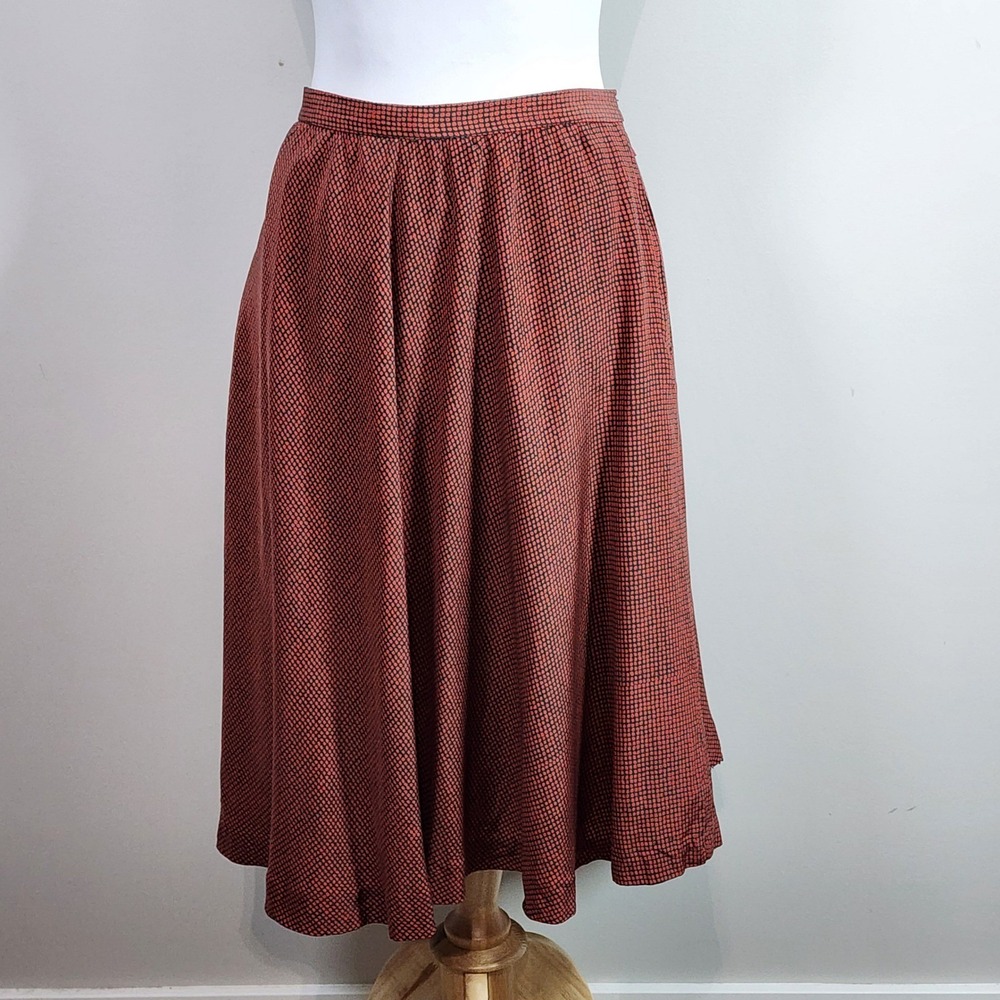 Vintage Silk Polka Dot Midi Skirt Womens 28 Red Black Rockabilly Mod Pinup Dance